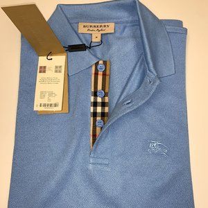 Light blue Burberry men's check placket polo shirt